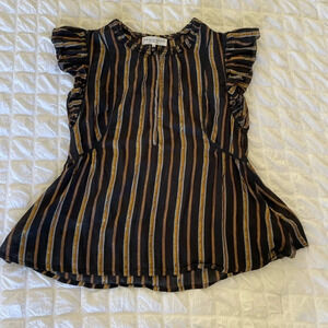 Apiece Apart Black Striped Flutter Sleeve Blouse